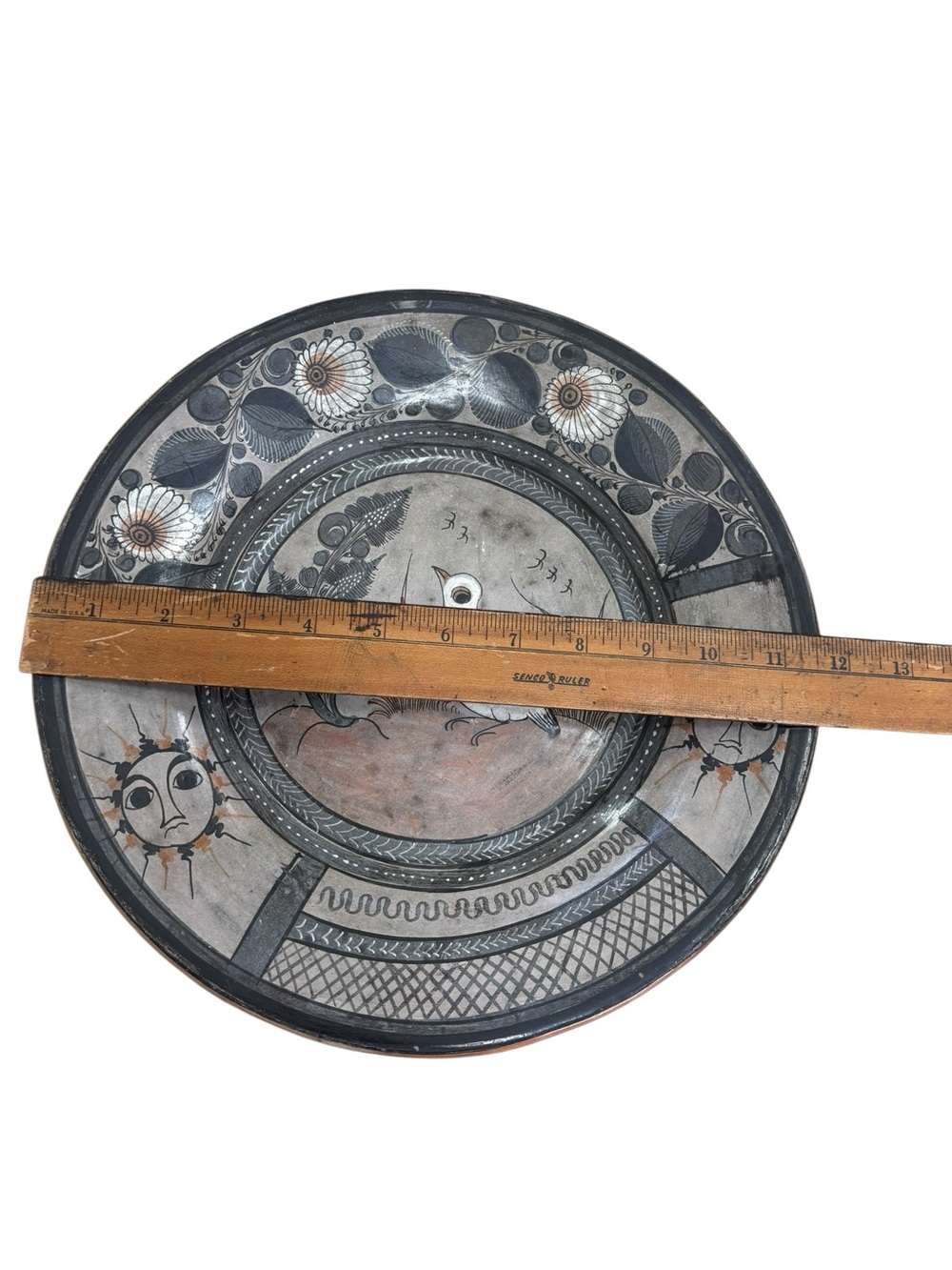Vintage Mexican Melchor Hanging Charger Plate Tonala Folk Art Pottery 11.5 in - Picture 7 of 7